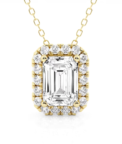 Petite Emerald Lab Grown Diamond Pendant Halo 0.75 carat.