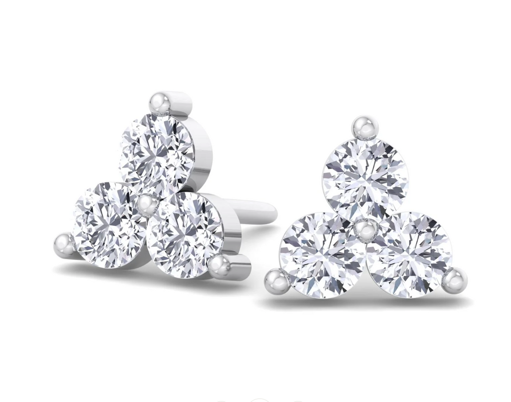 Classic Elegance Three Stone Diamond Stud Earrings