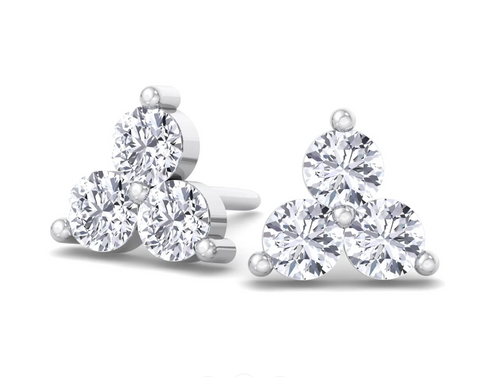 Classic Elegance: Three Stone Diamond Stud Earrings 1 ct.tw