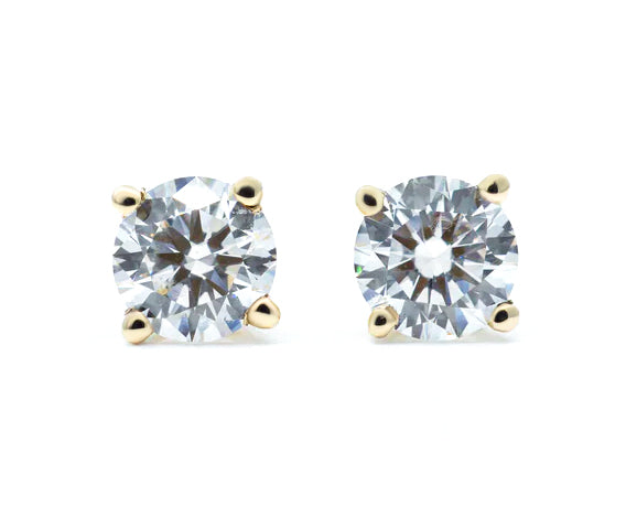 Natural Canadian Diamond Yellow Gold Studs 1.01 ct tw