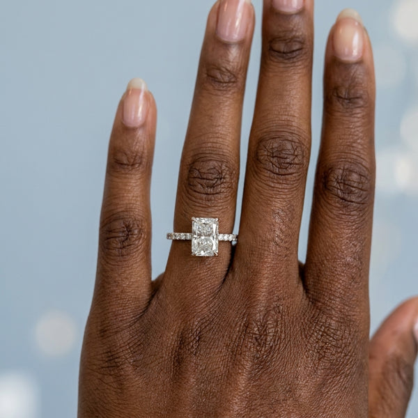 Hand model shot of the white gold engagement ring