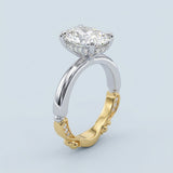 4.00 Carat Oval Lab-Grown Diamond Two-Tone Baroque Hidden Halo Engagement Ring in 14K Gold