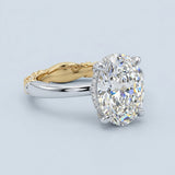 4.00 Carat Oval Lab-Grown Diamond Two-Tone Baroque Hidden Halo Engagement Ring in 14K Gold