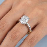 4.00 Carat Oval Lab-Grown Diamond Two-Tone Baroque Hidden Halo Engagement Ring in 14K Gold
