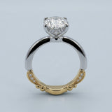 4.00 Carat Oval Lab-Grown Diamond Two-Tone Baroque Hidden Halo Engagement Ring in 14K Gold