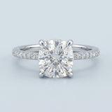 Cushion Brilliant Cut Diamond Hidden Halo French Cut Pavé sides