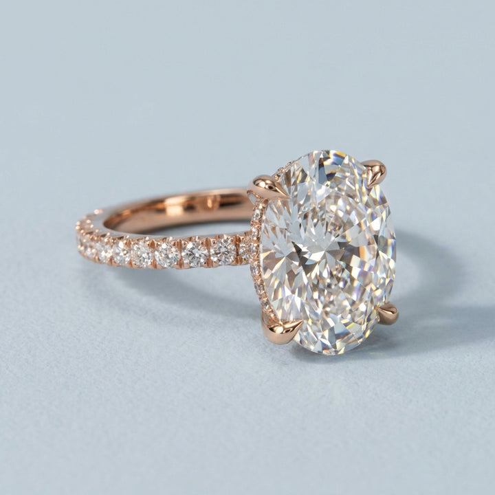 Front view of the rose gold engagement ring