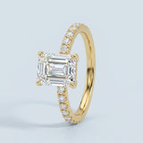 Emerald Cut Diamond French Cut Pave Engagement Ring 2.00+ D-E/VS