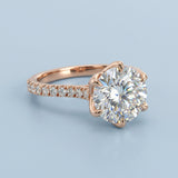 Round Cut Diamond Engagement Ring with Unique Floral Prongs