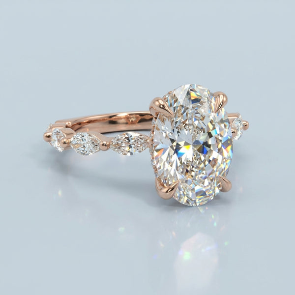 Front view of the rose gold engagement ring