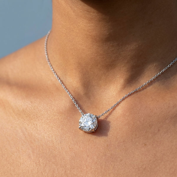 Neck model shot of the white gold pendant