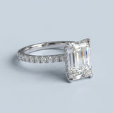 Emerald Cut Diamond French Cut Pave Engagement Ring 2.00+ D-E/VS