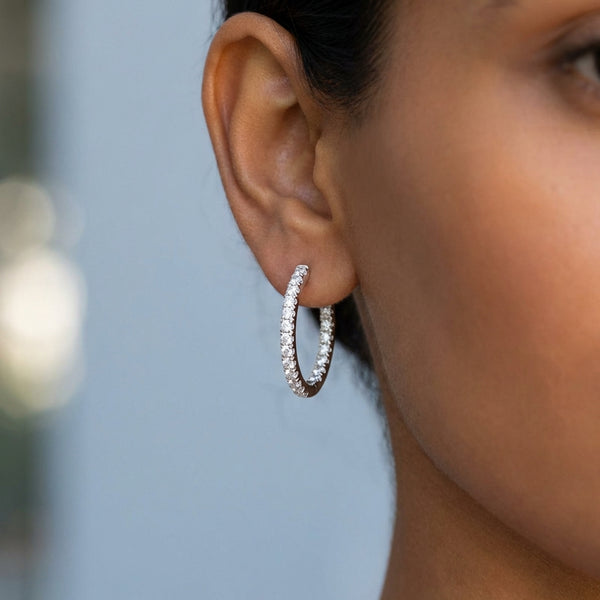 Model shot of the white gold earrings