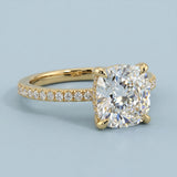Cushion Brilliant Cut Diamond Hidden Halo French Cut Pavé sides