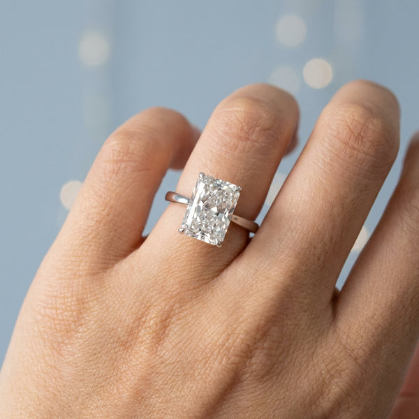Hand model shot of the white gold engagement ring
