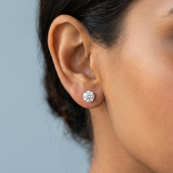 Model shot of the white gold earrings