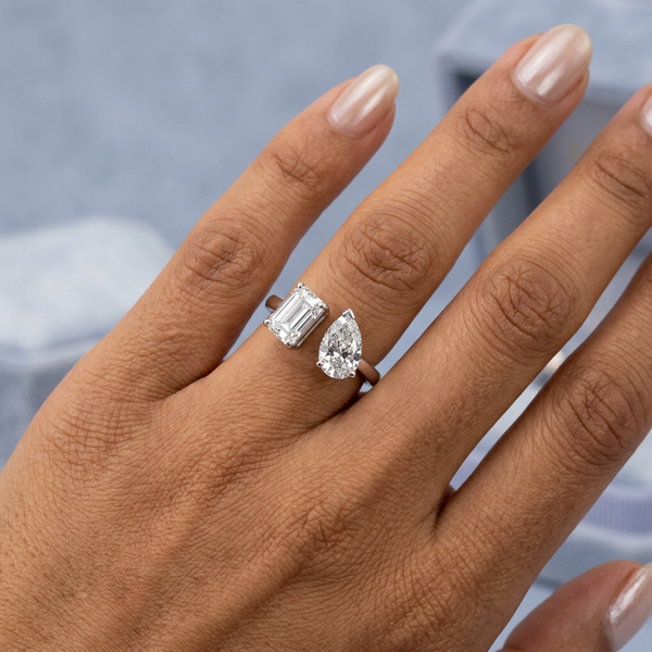 Hand model shot of the white gold engagement ring