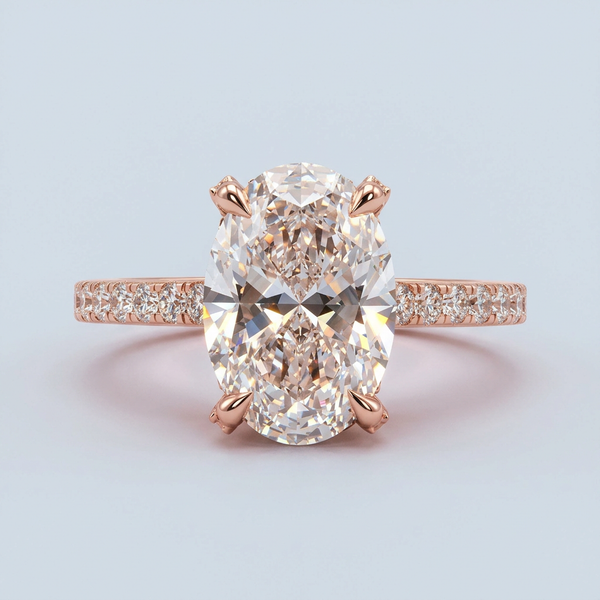 Front view of the rose gold engagement ring