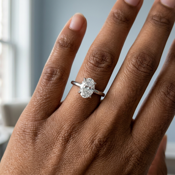 Hand model shot of the white gold engagement ring