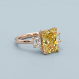 Radiant Fancy Vivid Yellow Sapphire Three Stone Ring