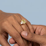 Radiant Fancy Vivid Yellow Sapphire Three Stone Ring
