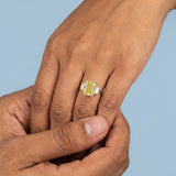 Radiant Fancy Vivid Yellow Sapphire Three Stone Ring