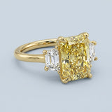 Radiant Fancy Vivid Yellow Sapphire Three Stone Ring