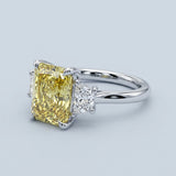 Radiant Fancy Vivid Yellow Sapphire Three Stone Ring