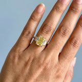 Radiant Fancy Vivid Yellow Sapphire Three Stone Ring