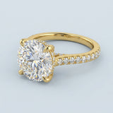 Cathedral Hidden Halo Round Cut Diamond, French Cut Pavé sides