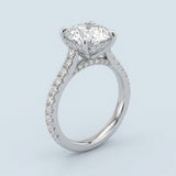 Cathedral Hidden Halo Round Cut Diamond, French Cut Pavé sides
