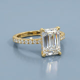 Emerald Cut Diamond French Cut Pave Engagement Ring