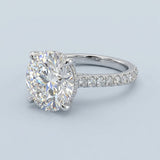 Cathedral Hidden Halo Round Cut Diamond, French Cut Pavé sides