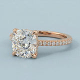 Cushion Brilliant Cut Diamond Hidden Halo French Cut Pavé sides