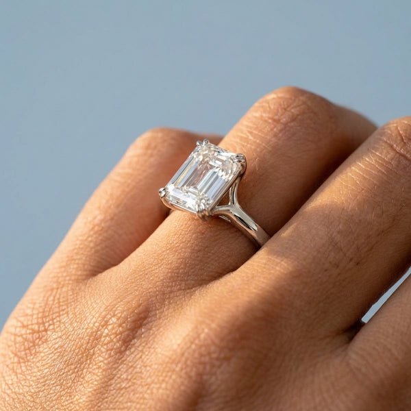 Hand model shot of the white gold engagement ring