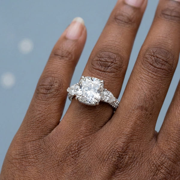Hand model shot of the white gold engagement ring