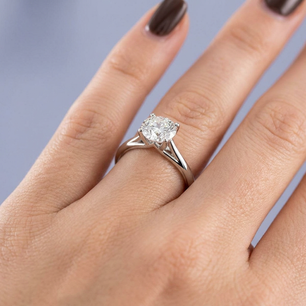 Hand model shot of the white gold engagement ring
