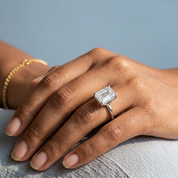 Hand model shot of the white gold engagement ring