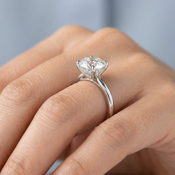 Hand model shot of the white gold engagement ring