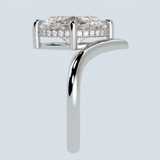 Shevron Oval cut Diamond and Hidden Halo Ring