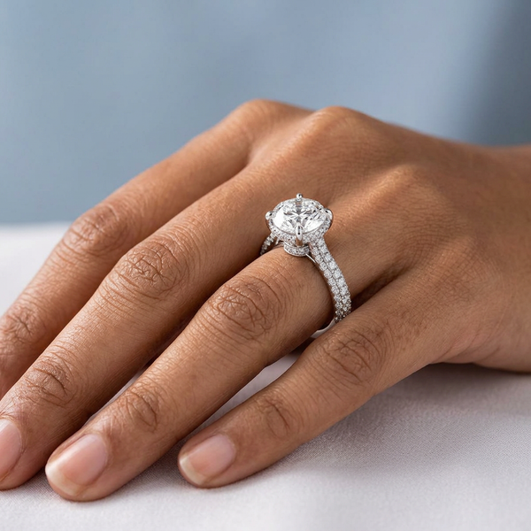 Hand model shot of the white gold engagement ring