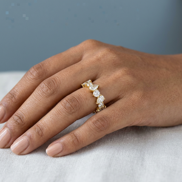 Hand model shot of the yellow gold engagement ring