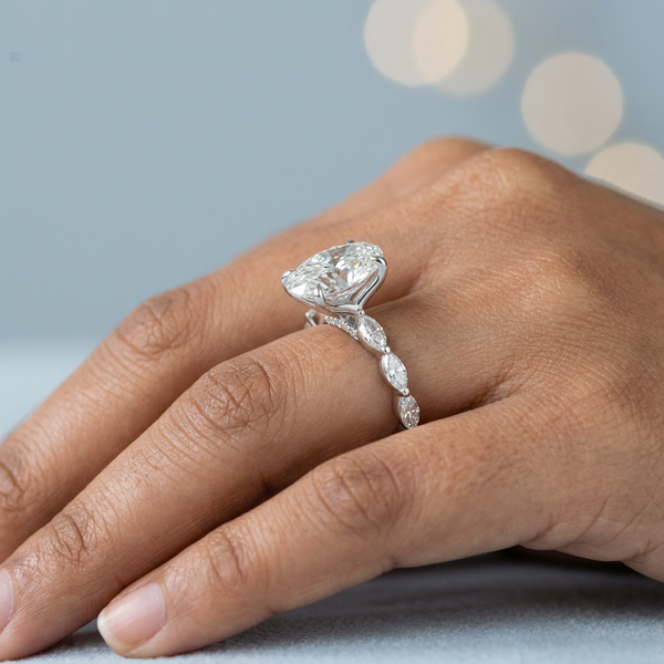 Hand model shot of the white gold engagement ring