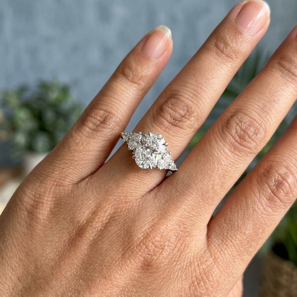 Hand model shot of the white gold engagement ring