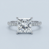 Hidden Halo Princess Cut Diamond Engagement Ring with Pave Diamond Band