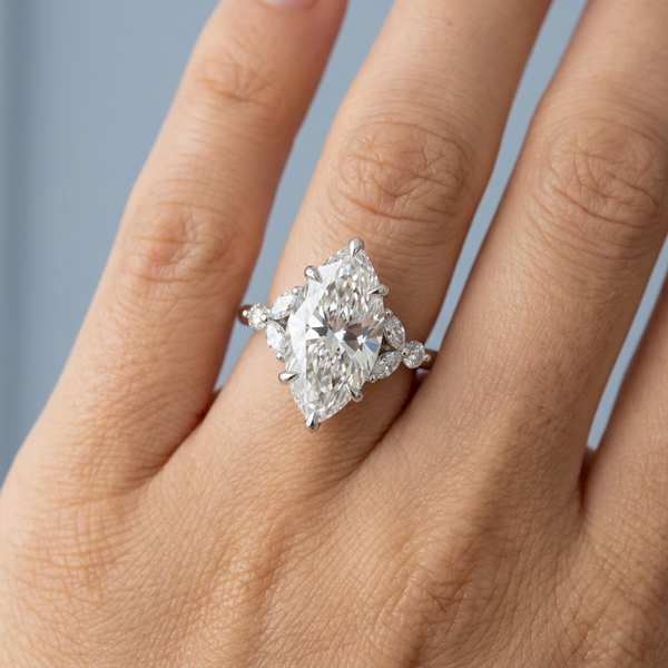 Hand model shot of the white gold engagement ring