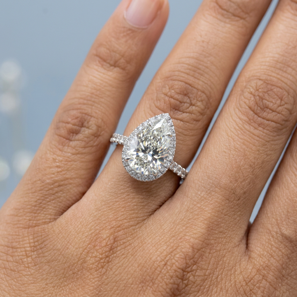 Hand model shot of the white gold engagement ring