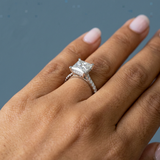 Hidden Halo Princess Cut Diamond Engagement Ring with Pave Diamond Band