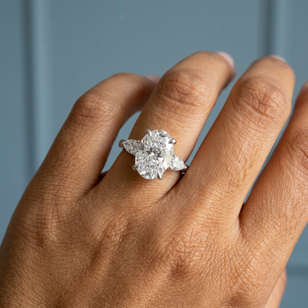 Hand model shot of the white gold engagement ring