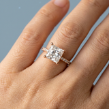 Hidden Halo Princess Cut Diamond Engagement Ring with Pave Diamond Band